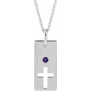 14K White Natural Amethyst Cross Bar 16-18" Necklace