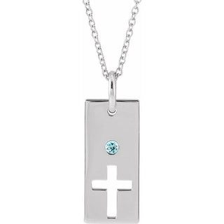 14K White Natural Aquamarine Cross Bar 16-18" Necklace