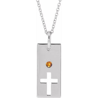 14K White Natural Citrine Cross Bar 16-18" Necklace