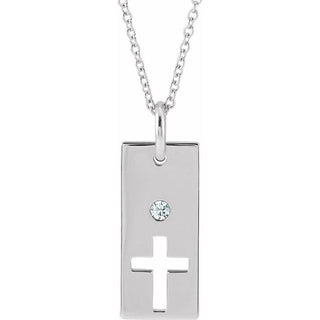 Sterling Silver .03 CT Natural Diamond Cross Bar 16-18" Necklace