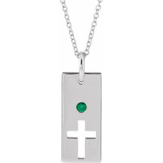 Sterling Silver Natural Emerald Cross Bar 16-18" Necklace
