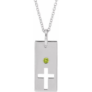 Sterling Silver Natural Peridot Cross Bar 16-18" Necklace