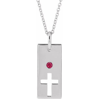 14K White Natural Ruby Cross Bar 16-18" Necklace