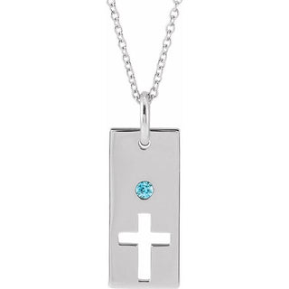 Sterling Silver Natural Blue Zircon Cross Bar 16-18" Necklace