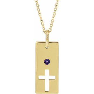 14K Yellow Natural Amethyst Cross Bar 16-18" Necklace