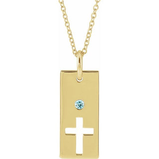 14K Yellow Natural Aquamarine Cross Bar 16-18" Necklace