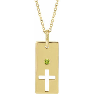 14K Yellow Natural Peridot Cross Bar 16-18" Necklace