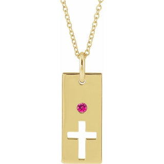 14K Yellow Natural Pink Tourmaline Cross Bar 16-18" Necklace