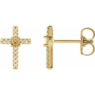 14K Yellow 2 mm Round .05 CTW Natural Diamond Semi-Set Cross Earrings