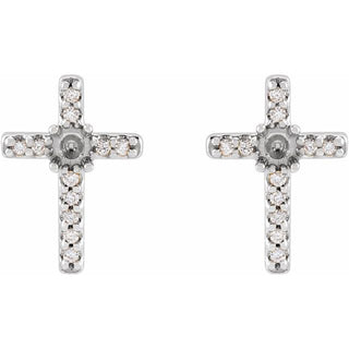 14K White 2 mm Round .05 CTW Natural Diamond Semi-Set Cross Earrings
