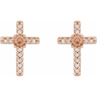 14K Rose 2 mm Round .05 CTW Natural Diamond Semi-Set Cross Earrings