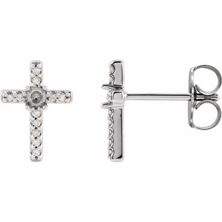14K White 2 mm Round .05 CTW Natural Diamond Semi-Set Cross Earrings