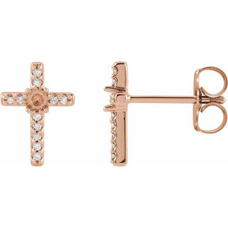 14K Rose 2 mm Round .05 CTW Natural Diamond Semi-Set Cross Earrings