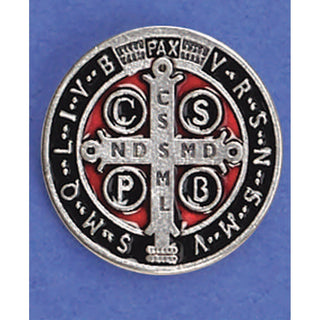 6-pack - Saint Benedict Lapel Pin - Silver Toned Black/Red Enamel