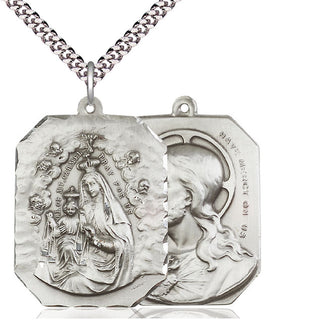 Sterling Silver Our Lady of Mount Carmel Pendant on an 24-inch Light Rhodium Heavy Curb Chain