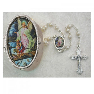 Guard. Angel Pearl Rosary with Box