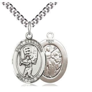 Sterling Silver Saint Sebastian Baseball Medal Catholic Jewelry
