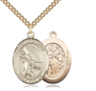 14kt Gold Filled Saint Sebastian Football Medal Catholic Jewelry