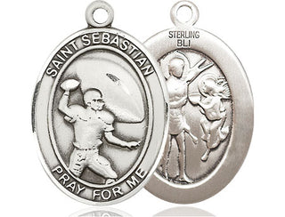 Sterling Silver Saint Sebastian Football Medal Catholic Jewelry