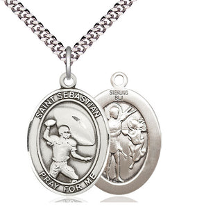 Sterling Silver Saint Sebastian Football Medal Catholic Jewelry