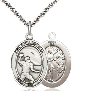 Sterling Silver Saint Sebastian Football Medal Catholic Jewelry
