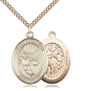 14kt Gold Filled Saint Sebastian Basketball Medal Catholic Jewelry