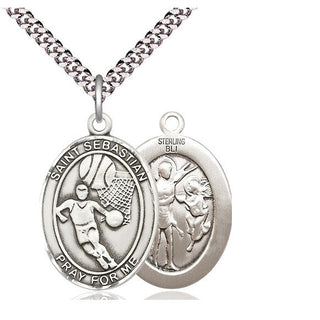 Sterling Silver Saint Sebastian Basketball Medal Catholic Jewelry