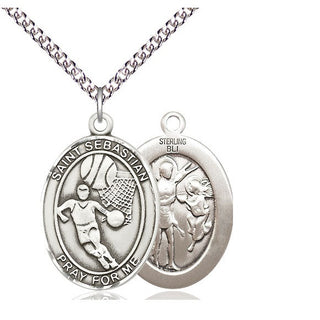 Sterling Silver Saint Sebastian Basketball Medal Catholic Jewelry