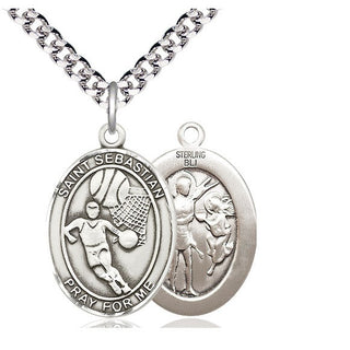 Sterling Silver Saint Sebastian Basketball Medal Catholic Jewelry