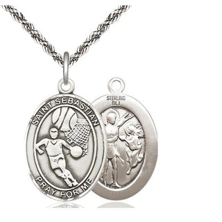 Sterling Silver Saint Sebastian Basketball Medal Catholic Jewelry