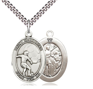 Pewter Saint Sebastian Soccer Medal Catholic Jewelry