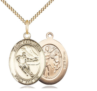 14kt Gold Filled Saint Sebastian Hockey Medal Catholic Jewelry