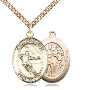 14kt Gold Filled Saint Sebastian Hockey Medal Catholic Jewelry