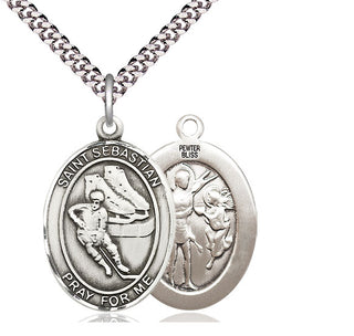 Pewter Saint Sebastian Hockey Medal Catholic Jewelry