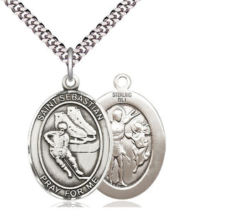 Sterling Silver Saint Sebastian Hockey Medal Catholic Jewelry