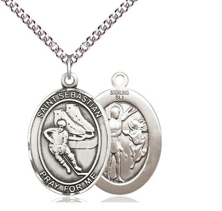 Sterling Silver Saint Sebastian Hockey Medal Catholic Jewelry