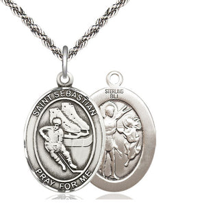 Sterling Silver Saint Sebastian Hockey Medal Catholic Jewelry
