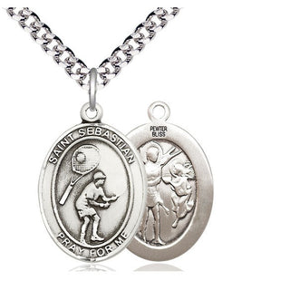Pewter Saint Sebastian Tennis Medal Catholic Jewelry