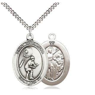Pewter Saint Sebastian Tennis Medal Catholic Jewelry