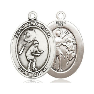 Sterling Silver Saint Sebastian Tennis Medal Catholic Jewelry
