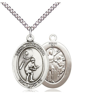 Sterling Silver Saint Sebastian Tennis Medal Catholic Jewelry