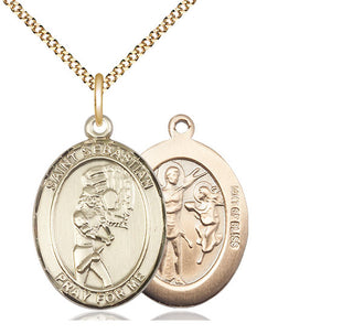 14kt Gold Filled Saint Sebastian Softball Medal Catholic Jewelry