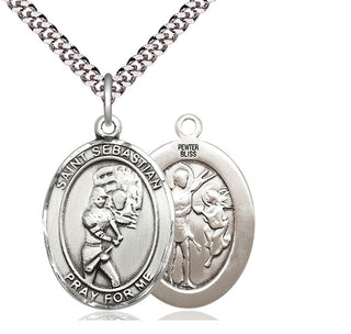 Pewter Saint Sebastian Softball Medal Catholic Jewelry