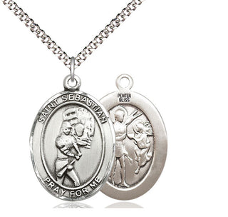 Pewter Saint Sebastian Softball Medal Catholic Jewelry