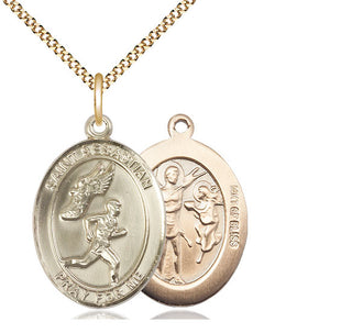 14kt Gold Filled Saint Sebastian Track and Field Medal Catholic Jewelry
