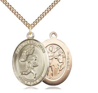 14kt Gold Filled Saint Sebastian Track and Field Medal Catholic Jewelry