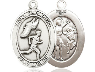Sterling Silver Saint Sebastian Track and Field Medal Catholic Jewelry