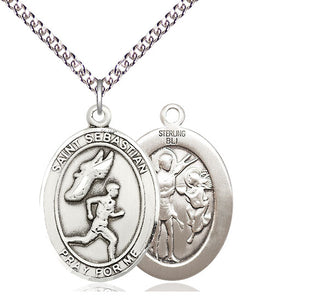 Sterling Silver Saint Sebastian Track and Field Medal Catholic Jewelry