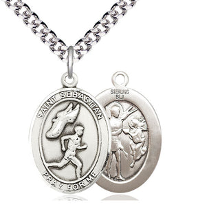 Sterling Silver Saint Sebastian Track and Field Medal Catholic Jewelry