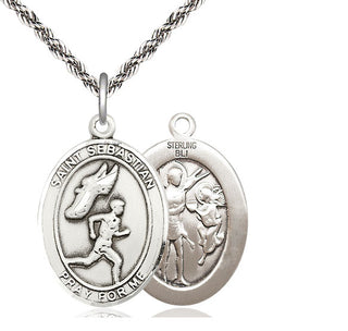 Sterling Silver Saint Sebastian Track and Field Medal Catholic Jewelry